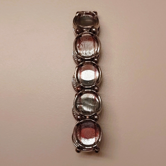 2/$30 Silver tone Coin Bracelet with Pink Cat's Eye Stones - Picture 4 of 5
